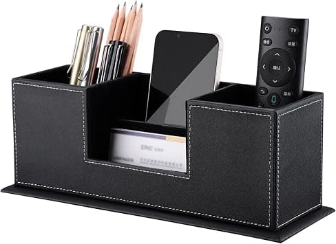 KINGFOM Office Supplies Desk Organizer PU Leather Storage Box 4 Divided Compartments for Pen Business Card Remote Control Mobile Phone Cosmetics Collection Holder(Black-L) on Amazon.ae - Price Tracker