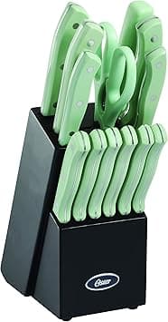 Oster Evansville High-Carbon Stainless Steel Cutlery Knife Block Set, 14-Piece, Mint Green/Black on Amazon.ae - Price Tracker