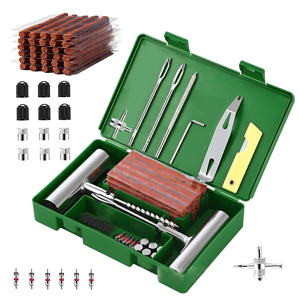 Tire Repair Kit 58pcs, Universal Tyre Patch Repair Kit Quick Fix Puncture Plug Flat Patch Heavy Duty Tire Plug Tool Professional Tyre Repair Emergency Set for Bicycle Car Motorcycle Truck Tractor Jeep on Amazon.ae - Price Tracker