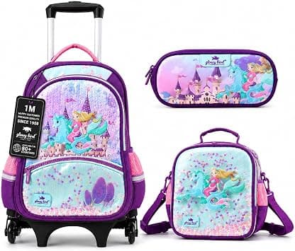 Kids 3 Wheel Trolley School Backpack Set, 3 wheel Detachable Rolling School Bag with Lunch Bag and Pencil Case for Kids (Arora) على Amazon.ae - متتبع الأسعار