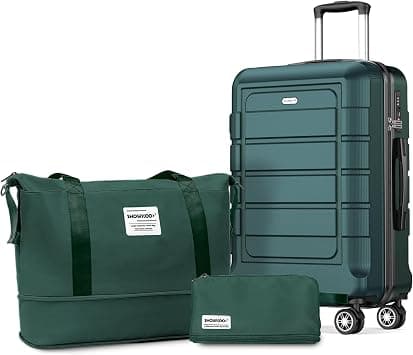 SHOWKOO Carry on Suitcase 20In PC+ABS Luggage with Duffels Bag, Army Green | Hard Shell Lightweight Durable Travel Cabin Luggage with Travel Duffels Bag + Toiletry Bag على Amazon.ae - متتبع الأسعار