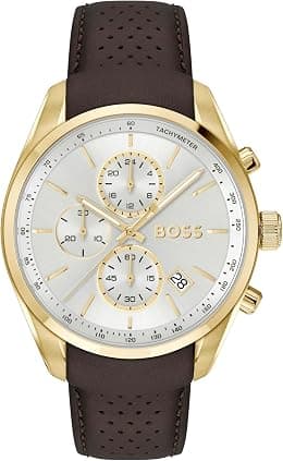BOSS GRAND PRIX 44 MENS SILVER WHITE DIAL BROWN LEATHER WATCH - 1514225 - Best Deal Finder