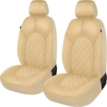 Caromop Luxury Leather Car Seat Covers Front Set, Anti-Stain Waterproof Automotive Seat Covers for Cars, Universal Car Interior Covers Seat Protectors for Sedans SUVs Pick-up Trucks (Beige/Beige Line) on Amazon.ae - Price Tracker