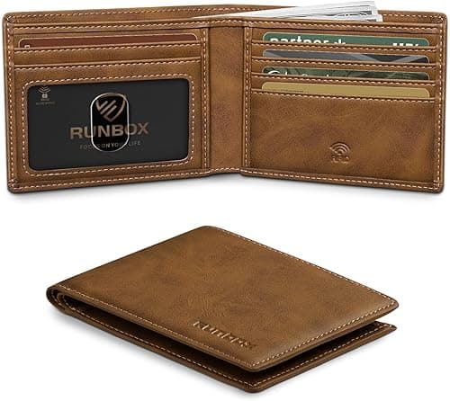 RUNBOX Wallet for Men Slim Credit Card Holder Leather RFID Blocking Small Thin Men's Wallet Bifold Minimalist Front Pocket Large Capacity Gift Box on Amazon.ae - Price Tracker
