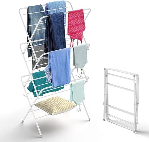 3-Tier Clothes Drying Stand,Foldable Clothes Rack for Air Drying Clothing, Sturdy Durable Clothes Dryer,Stainless Steel Laundry Drying Stand for Indoor,Outdoor,Balcony,White on Amazon.ae - Price Tracker