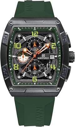NAVIFORCE NF8052 Luminous Hollow Dial Barrel-Shaped Silicon Strap Sports Watch - متتبع أسعار Amazon.sa