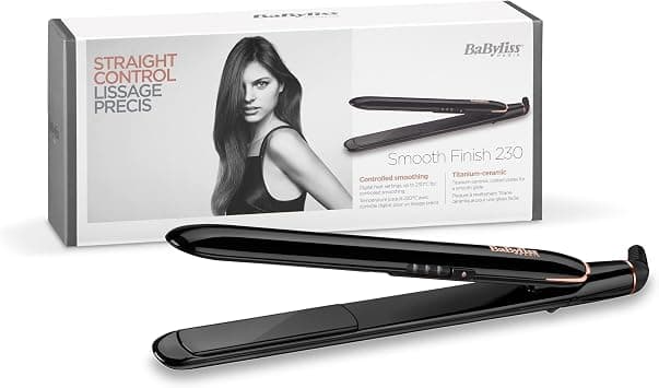 BABYLISS Smooth Finish 230 Hair Straightener |Titanium Ceramic Plates For Efficient Straightening |Adjustable Temperature Settings For Versatile Styling |Salon-quality Results At Home| ST250SDE(Black) on Amazon.sa - Price Tracker