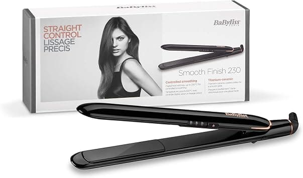 BaByliss Smooth Finish 230 Hair Straightener |Titanium Ceramic Plates For Efficient Straightening |Adjustable Temperature Settings For Versatile Styling |Salon-quality Results At Home| ST250SDE(Black) on Amazon.ae - Price Tracker