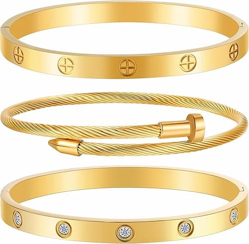 Gold Bracelets for Women - Stackable Bangles with Love & Friendship Theme - Stainless Steel Jewelry Gift for Her on Amazon.ae - Price Tracker