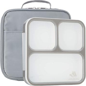 Modetro Bento Lunch Box - 3 Portion Control Leak Proof Compartments - Includes Matching Adult Insulated Lunch Bag - Ultra Slim Lunchbox Container (Dark Grey) على Amazon.ae - متتبع الأسعار