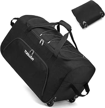 TUGUAN Foldable Duffel Bag with Wheels, 110L Rolling Travel Duffle Bag with Bungee, 28 inch Large Packable & Collapsible Carry on Luggage for Storage Traveling Camping, Black on Amazon.ae - Price Tracker