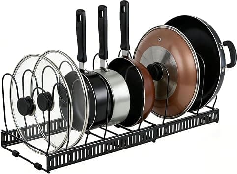 SKY-TOUCH Pot and Pan Organizers Rack : Expandable Pot Lid Organizer Holder with 10 Adjustable Compartment Cookware Plate Rack for Kitchen Cabinet Black on Amazon.ae - Price Tracker