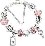 A 925 silver bracelet adorned with beads and pandora elements and two earrings in the form of a lock and a key - متتبع أسعار Amazon.sa