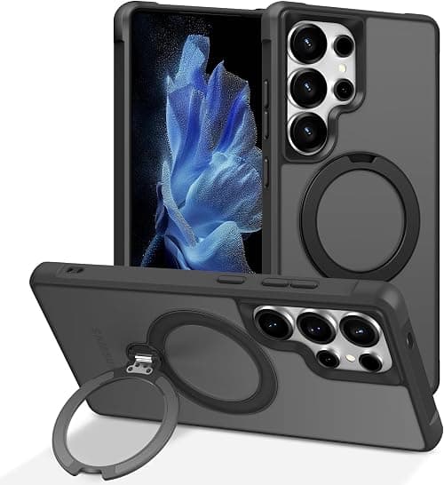 ELEPIK Stronger Magnetic for Galaxy S25 Ultra Case with 360° Rotating Stand, [Compatible with MagSafe] [Wireless Charging Compatible] Slim Phone Cover for Samsung Galaxy S25 Ultra, Black على Amazon.ae - متتبع الأسعار