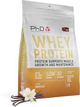 PhD Nutrition Whey Powder 1kg Vanilla – with 25g Informed Protein per Serving, enriched with Well-Tolerated Cultures على Amazon.ae - متتبع الأسعار