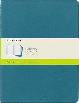 Moleskine Cahier Journal, Set 3 Notebooks with Plain Pages, Cardboard Cover with Visible Cotton Stiching, Colour Brisk Blue, Extra Large 19 x 25 cm, 120 Pages - متتبع أسعار Amazon.sa