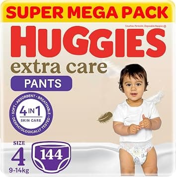 Huggies Extra Care Baby Culottes, Size 4 (9-14 kg), Super Mega Pack, 144 Diaper Pants on Amazon.ae - Price Tracker