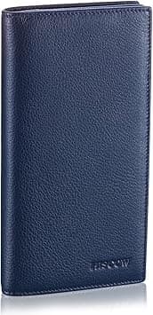 HISCOW Bifold Long Wallet with 15 Credit Card Slots - Italian Calfskin, Pebbled Blue, 6.97"H x 3.5"W x 0.98"D, on Amazon.ae - Price Tracker
