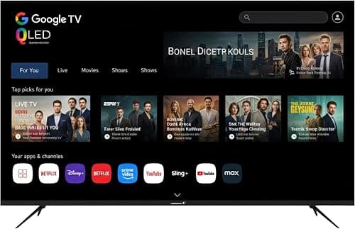 Videocon 65 Inch QLED 4K UHD Edgeles Smart TV | Google TV with Google Assistant Remote | Bluetooth & Chromecast Built-in | Dolby Audio | Quad-Core Processor | Free Wall Bracket – E65QLGT1100 على Amazon.ae - متتبع الأسعار