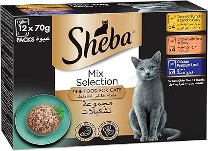 Sheba Premium Loaf Mix Selection, 4 Packs Chicken, 4 Pack Chicken with Tuna, and 4 Pack Tuna with Pumpkin and Carrots Cat Food, this Sheba Wet Food Promotes Hydration, Pack of 12x70g on Amazon.ae - Price Tracker