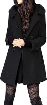 Tanming Women's Warm Double Breasted Wool Pea Coat Trench Coat Jacket with Hood - Best Deal Finder