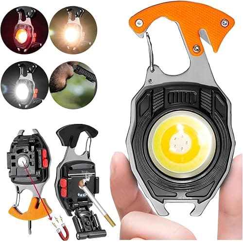 [Upgrade] Multifunction Keychain Flashlight, Rechargeable Keychain Light, COB Multi-Function Mini Work Light, 7 Lighting Modes with Electric Lighter, Seat Belt Cutter, Screwdriver, Whistle (Orange) on Amazon.ae - Price Tracker