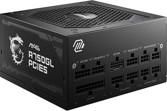 MSI MAG A750GL PCIE5 750W Modular Power Supply, Intel ATX12V Version 3.0, 120mm Cooling Fan, 80 Plus Gold Efficiency Rating, 4 x PCIe 6+2-Pin Connectors, 8 x SATA Connectors - Black on Amazon.ae - Price Tracker