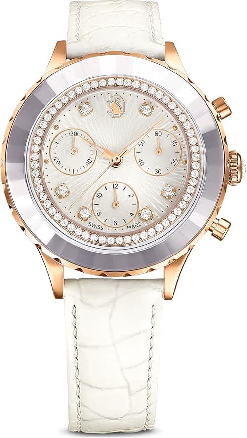 Swarovski Octea Chrono Watch Swiss Made, Leather Strap, White, Rose Gold-Tone Finish 5671150 on Amazon.ae - Price Tracker