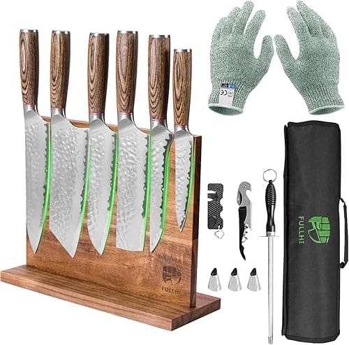 FULLHI 13pcs butcher Knife Set,Japanese Knife Set,Premium Stainless Steel Kitchen Knife Set with Knife Roll Bag and Magnetic Knife Block Holder on Amazon.ae - Price Tracker