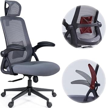 Realm of Thrones CAPTAIN Ergonomic Office Chair for Home, Heavy Duty Steel Base, Versatile Flip-up Armrests, Adjustable Lumbar Support, Mesh Back Comfort Cushion Seat for Work Desk/Gaming (Grey) على Amazon.ae - متتبع الأسعار