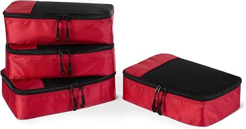 Amazon Essentials 4-Piece Packing Cubes Travel Accessories Set, Luggage Organizer with Double Zipper, Mesh Top, Polyester, Small, Red (Previously Amazon Basics) on Amazon.ae - Price Tracker
