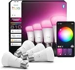 Philips Hue Smart LED A60 Bulb, White and Color Ambiance, E27 Base, 6W, Full Spectrum Light 1000K-20000K, 810 Lumens, Dimmable, Works with Alexa, Google Assistant, and Apple Home, 4 Pack | Philips Hue - متتبع أسعار Amazon.sa