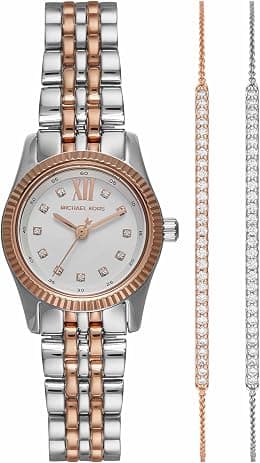 Michael Kors Lexington Three-Hand Two-Tone Stainless Steel Women's Watch and Bracelet Gift Set (Model: MK4817SET) - Best Deal Finder