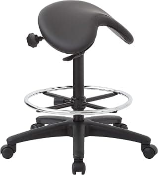 Office Star Products Drafting Chair with Backless Saddle Seat Angle and Foot Ring, Pneumatic Height Adjustment from 25" to 35", Dillon Black Faux Leather على Amazon.ae - متتبع الأسعار