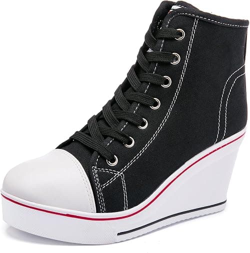 Women's Wedge Sneakers High Heel Canvas Shoes Lace up High Top Side Zipper Fashion Sneakers on Amazon.ae - Price Tracker