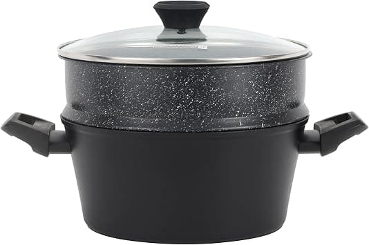 Royalford 2-Tier Aluminium Steamer RF12623 Capsule Bottom Glass Lid 24cm Kitchen Cooker Multi-Layer Steam with Handles on Both Sides Dumpling Maker Food Veggie Cooks Non Stick Finish on Amazon.ae - Price Tracker