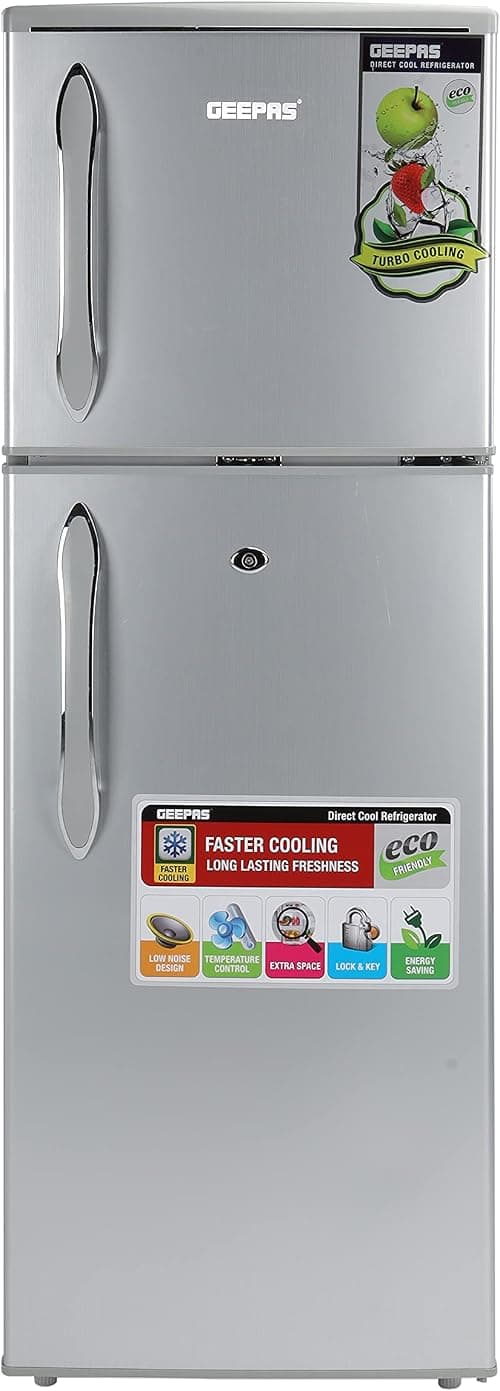 Geepas 180L Double Door Refrigerator - Durable Fast Cooling And Preserves Freshness, Low Noise, Energy Efficient132L Gross Capacity, Fridge Capacity -98L, Freezer Capacity-34L 120 W GRF1856WPN on Amazon.ae - Price Tracker