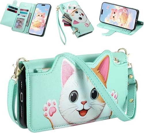 Zipper Wallet Case for Motorola Moto G77/G67 5G,Lovely Cat Animal PU Leather Crossbody Cover Card Slots Wrist Strap Shoulder Lanyard Cash Holder Phone Case Bumper على Amazon.ae - متتبع الأسعار