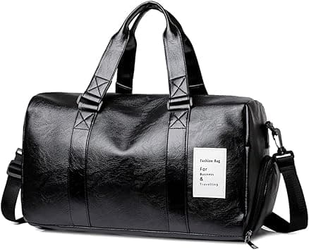 PU Sports Gym Bag Travel Duffel Bags with Shoes Compartment for Business Bag Workout Travel Bag (A-black) on Amazon.ae - Price Tracker