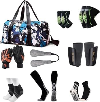 10-Piece Football Goalkeeper Equipment Set – Includes Sports Bag, Gloves, Glove Deodorizing Leaves, Elbow Guards, Knee Guards, Ankle Guards, Shin Guards - Football All-in-One Essentials Set على Amazon.ae - متتبع الأسعار