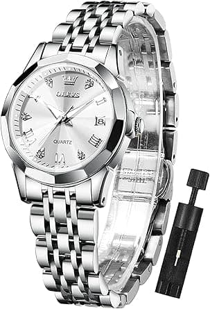 OLEVS Womens Watch Fashion Dress Diamond Female Watches for Ladies Analog Quartz Stainless Steel Waterproof Luminous Day Date Two Tone Wristwatch on Amazon.ae - Price Tracker