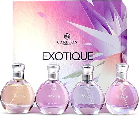 Carlton London Exotique Gift set of 4 premium perfume - 30ml each I Orange, Cedar, Honey and Rose fragrance I luxury EDP perfume for girls and ladies | Best gift set for women on Amazon.ae - Price Tracker