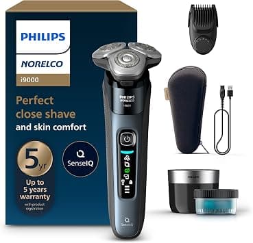 Philips Norelco Shaver i9000, Wet & Dry Electric Shaver, Taubenblau, SenseIQ Technology, Triple Lift & Cut System, 360 Rotating Dual SteelPrecision Precision Blades, Beard Styler, Model X9001/91 on Amazon.ae - Price Tracker