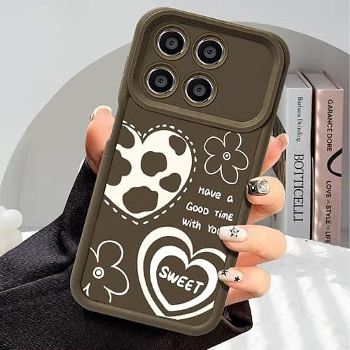 Cow Design Case for Xiaomi Poco F8 Ultra 5G, Cute Heart Flowers Phone Cover Women Girls Aesthetic Soft TPU Silicone Shockproof Protection Camera Case - Brown on Amazon.ae - Price Tracker