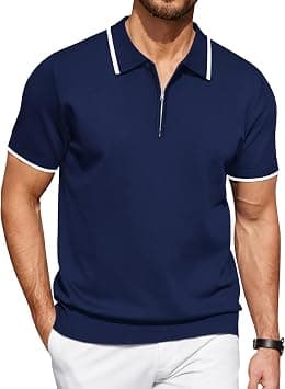 COOFANDY Men's Zipper Polo Shirt Casual Knit Short Sleeve Polo T Shirt Classic Fit Shirts - Best Deal Finder