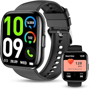 Smart Watch for Women Men, 1.85'' HD Touch Screen Fitness Tracker with Bluetooth Answer/Make Call, IP68 Waterproof with Heart Rate Sleep Monitor 100 Sports Modes for Android iOS (Black) - Best Deal Finder