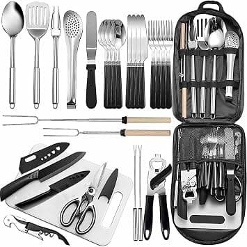 Portable Camping Kitchen Cooking Utensil Set, 27 Piece Camping Essentials Cutlery Set Travel - Best Deal Finder