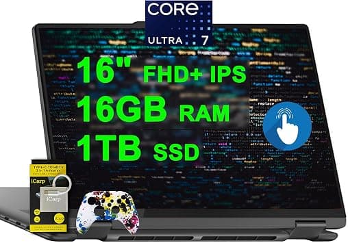 Lenovo Yoga 7 16 2-in-1 AI PC Laptop 16" FHD+ IPS Touch Glossy Intel 12-core Ultra 7 155U 16GB RAM 1TB SSD Backlit Fingerprint Thunderbolt4 FHD IR Privacy Camera Rapid Charge Win11 w/ICP Accessory on Amazon.ae - Price Tracker