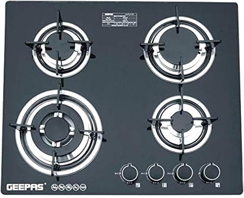 Geepas GK4410 4-Burner Gas Cooker- Size 130/100/70/50 mm Respectively - 8mm Tempered Glass Worktop, Automatic Ignition, 4 heating Zones | Stainless Steel Frame on Amazon.ae - Price Tracker