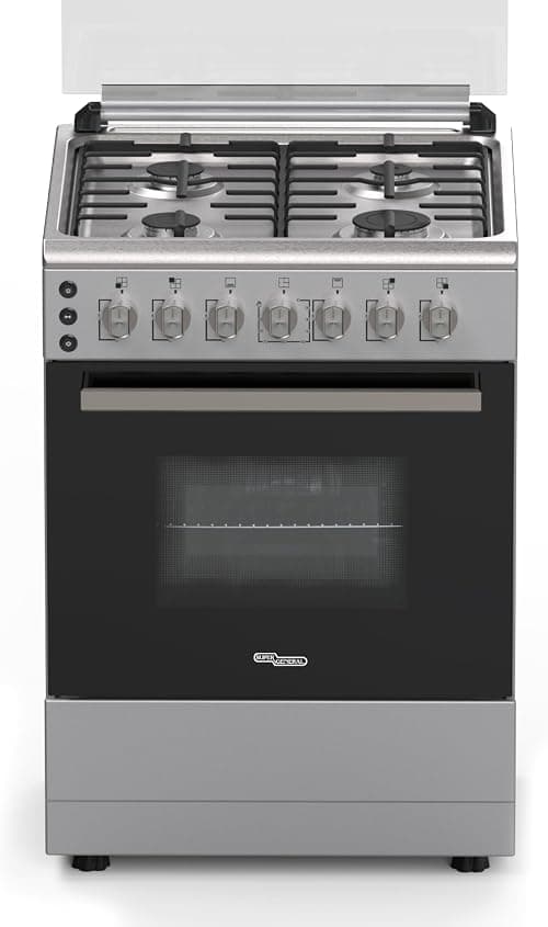 Super General 60 x 60 cm Freestanding Gas Cooker SGC6170MSFS, 4-Burner Full Safety, Gas Oven & Grill with Rotisserie, Oven Lamp, Ignition Button, Stainless Steel Cooktop, 60x60x85cm (WxDxH), Silver on Amazon.ae - Price Tracker